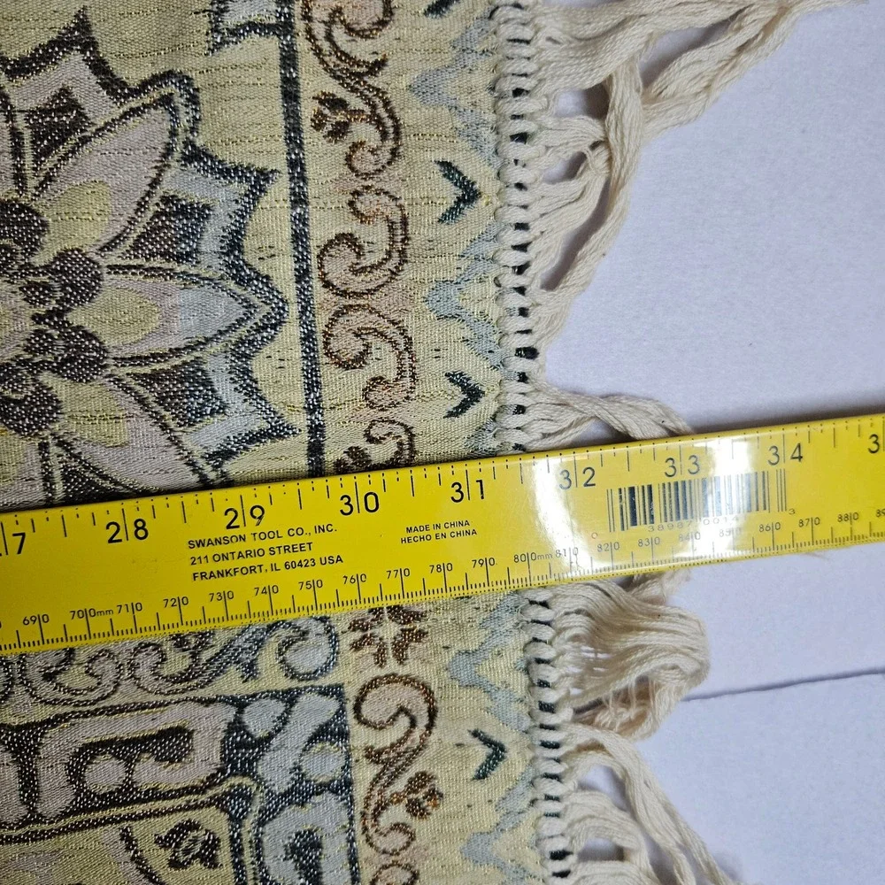 Vtg‎ Spanish Moorish Jacquard Tapestry Metallic Floral Fringe Brocade Arabic